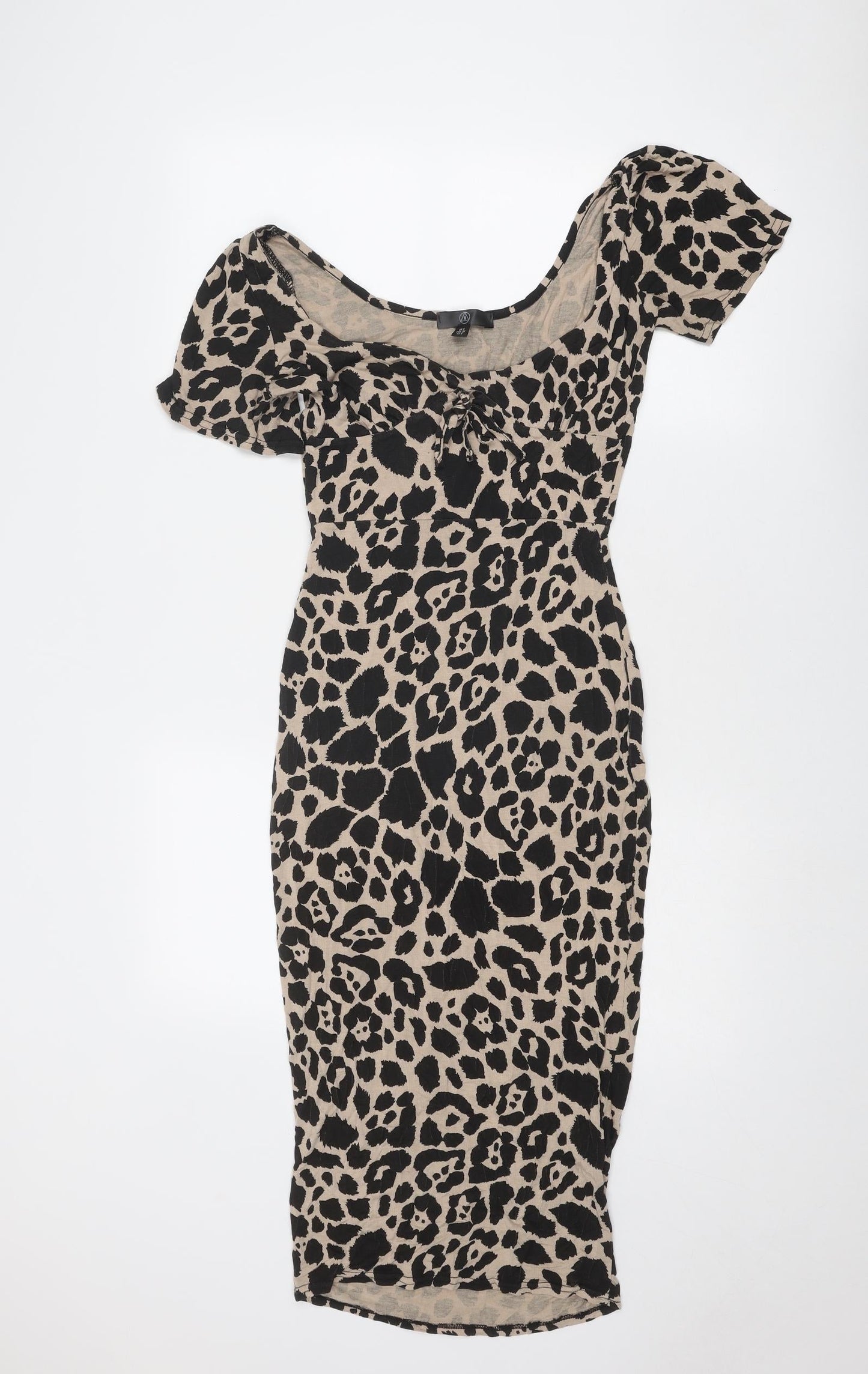 Missguided Womens Beige Animal Print Viscose Bodycon Size 8 Round Neck Pullover - Leopard Print
