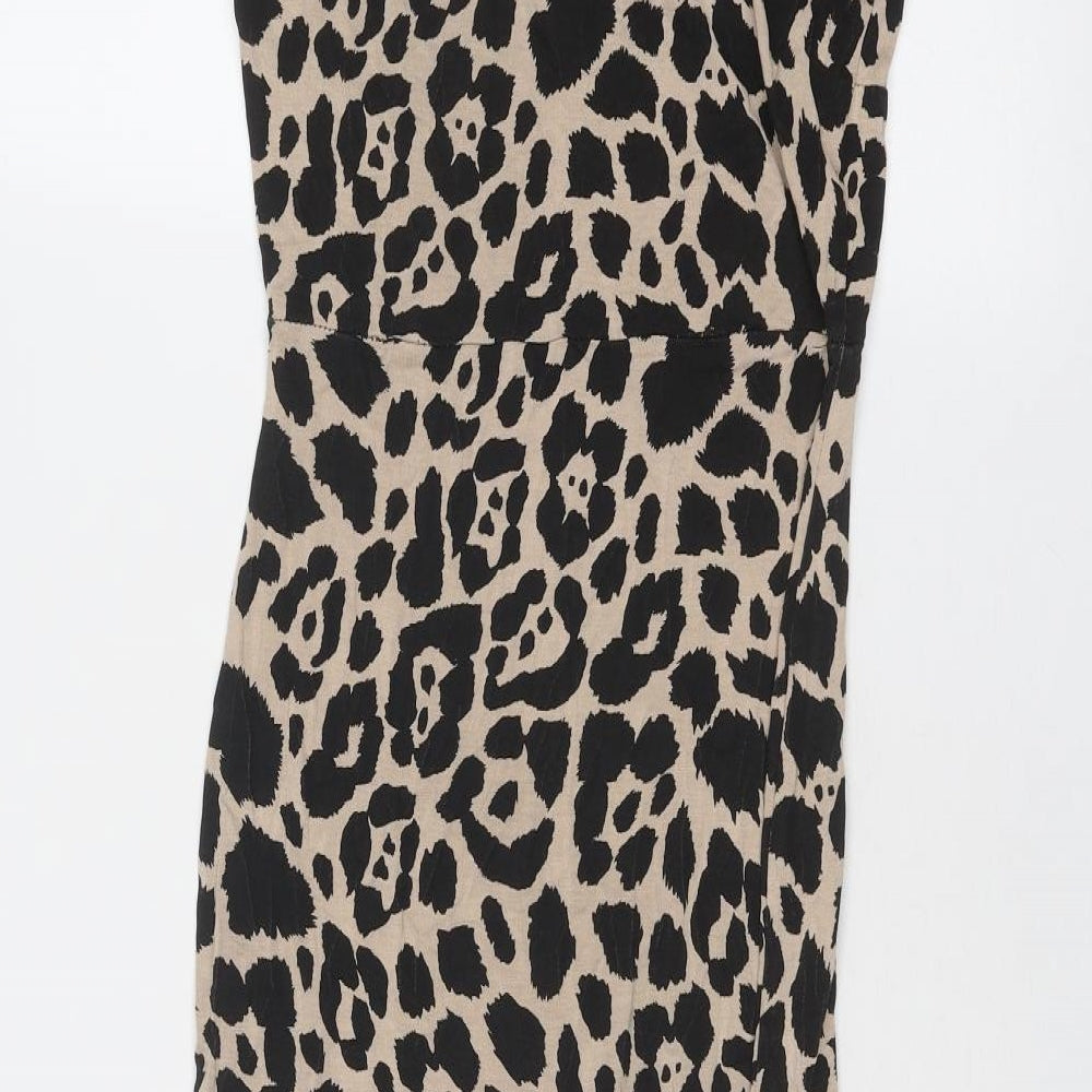 Missguided Womens Beige Animal Print Viscose Bodycon Size 8 Round Neck Pullover - Leopard Print