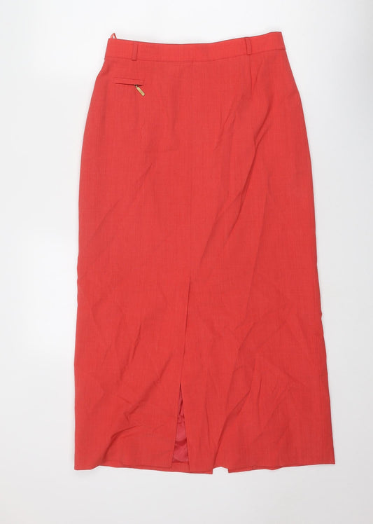 Basler Women's Red Wool Long A-Line Skirt Size 30 in