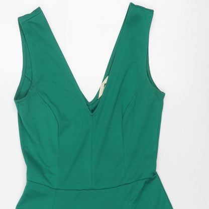H&M Womens Green Polyester Fit & Flare Size S V-Neck Pullover