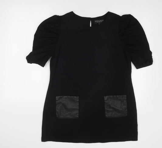 Dorothy Perkins Womens Black Viscose A-Line Size 14 Round Neck Zip
