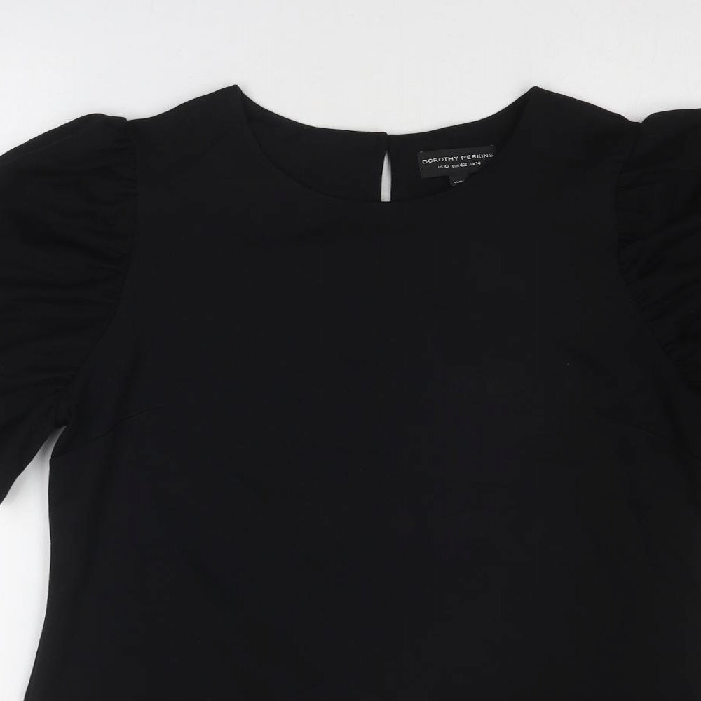 Dorothy Perkins Womens Black Viscose A-Line Size 14 Round Neck Zip