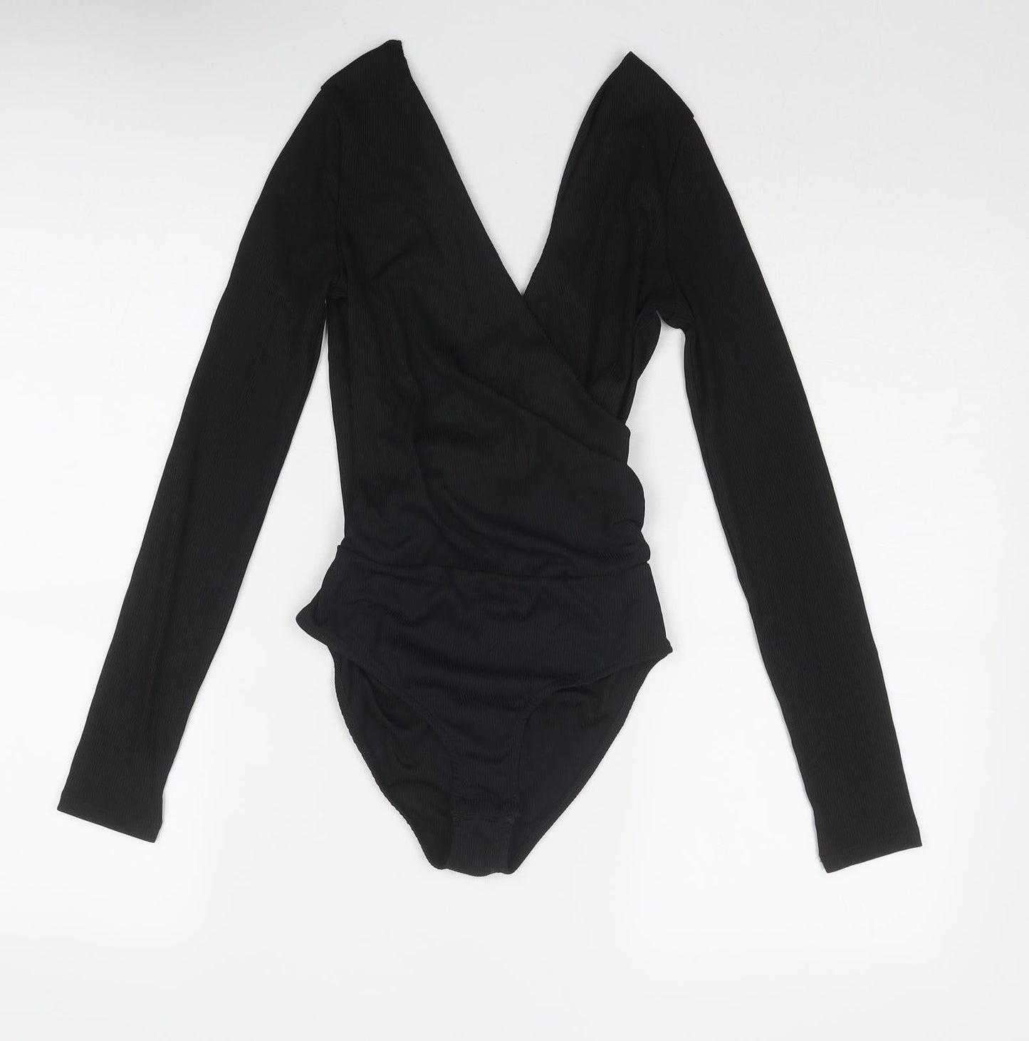 Topshop Womens Black Polyester Bodysuit One-Piece Size 8 Snap - Wrap Style
