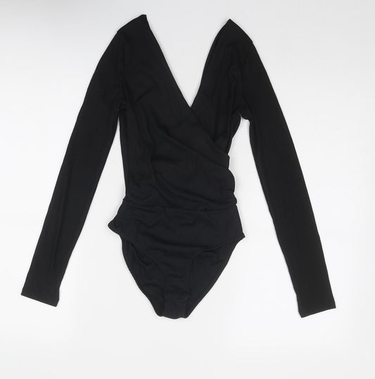Topshop Womens Black Polyester Bodysuit One-Piece Size 8 Snap - Wrap Style