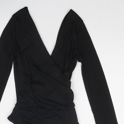 Topshop Womens Black Polyester Bodysuit One-Piece Size 8 Snap - Wrap Style