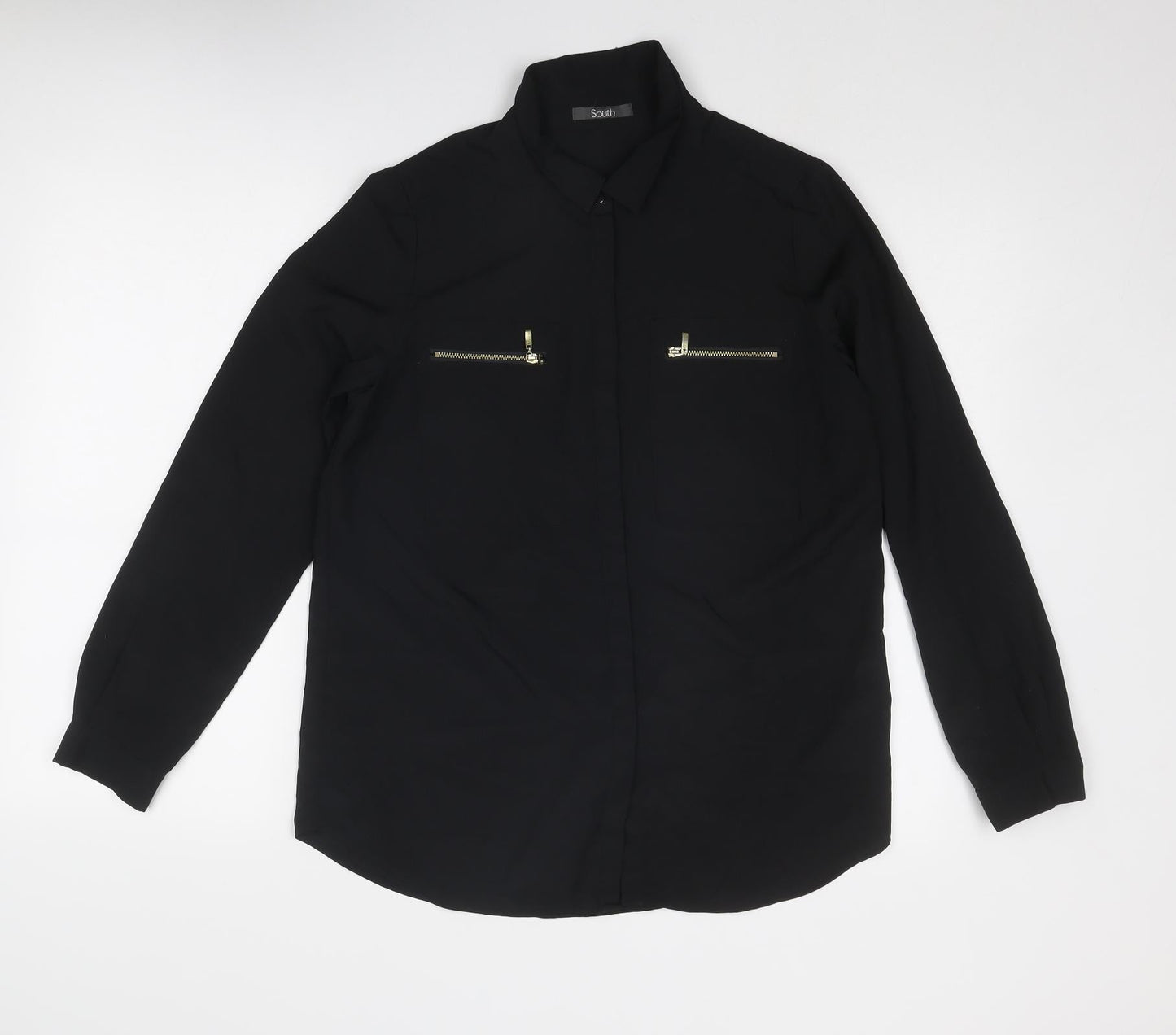 Womens UK Size 10 South Black Basic Button-Up