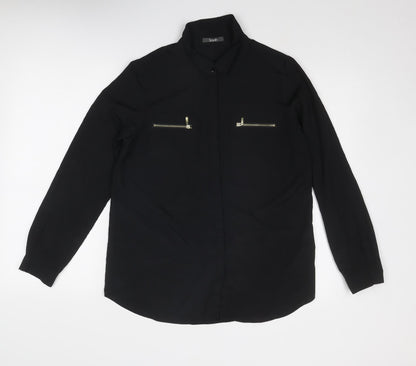 Womens UK Size 10 South Black Basic Button-Up
