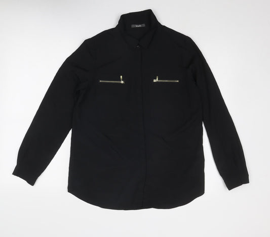Womens UK Size 10 South Black Basic Button-Up