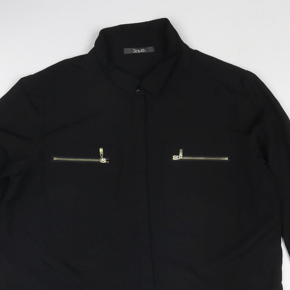 Womens UK Size 10 South Black Basic Button-Up