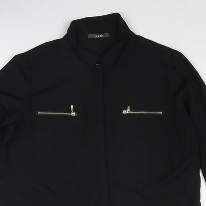 Womens UK Size 10 South Black Basic Button-Up