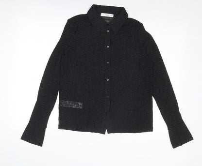 Womens UK Size L Mango Black Basic Button-Up