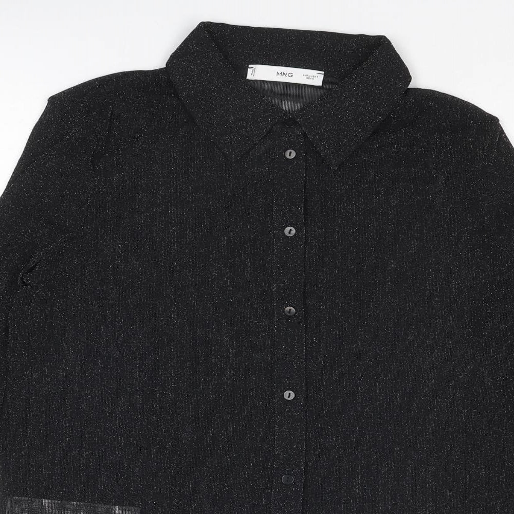 Womens UK Size L Mango Black Basic Button-Up