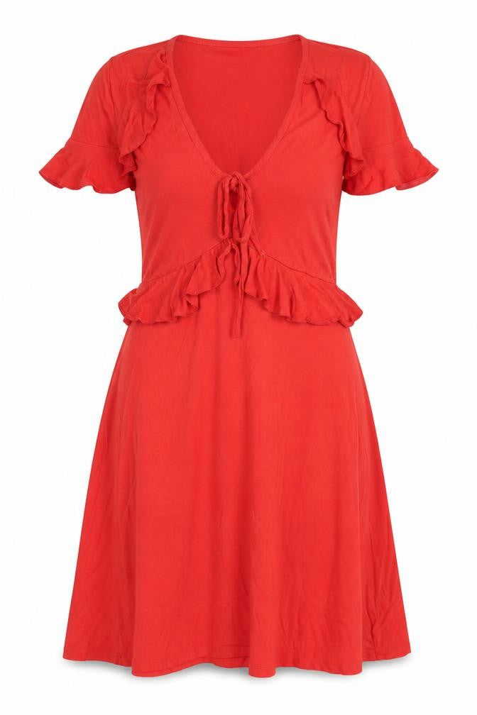 Topshop Womens Red Viscose A-Line Size 6 V-Neck Pullover