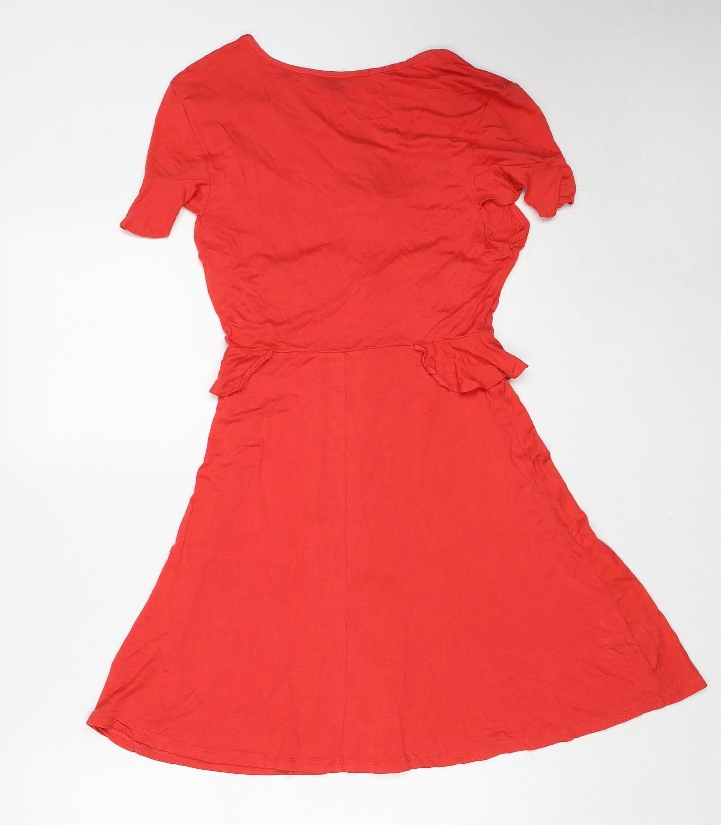 Topshop Womens Red Viscose A-Line Size 6 V-Neck Pullover