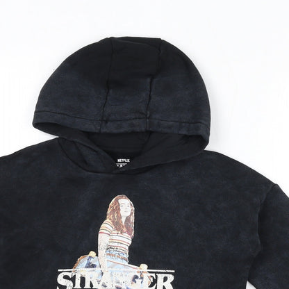 Marks and Spencer Girls Black Polyester Pullover Hoodie Size 7-8 Years Pullover - Stranger Things