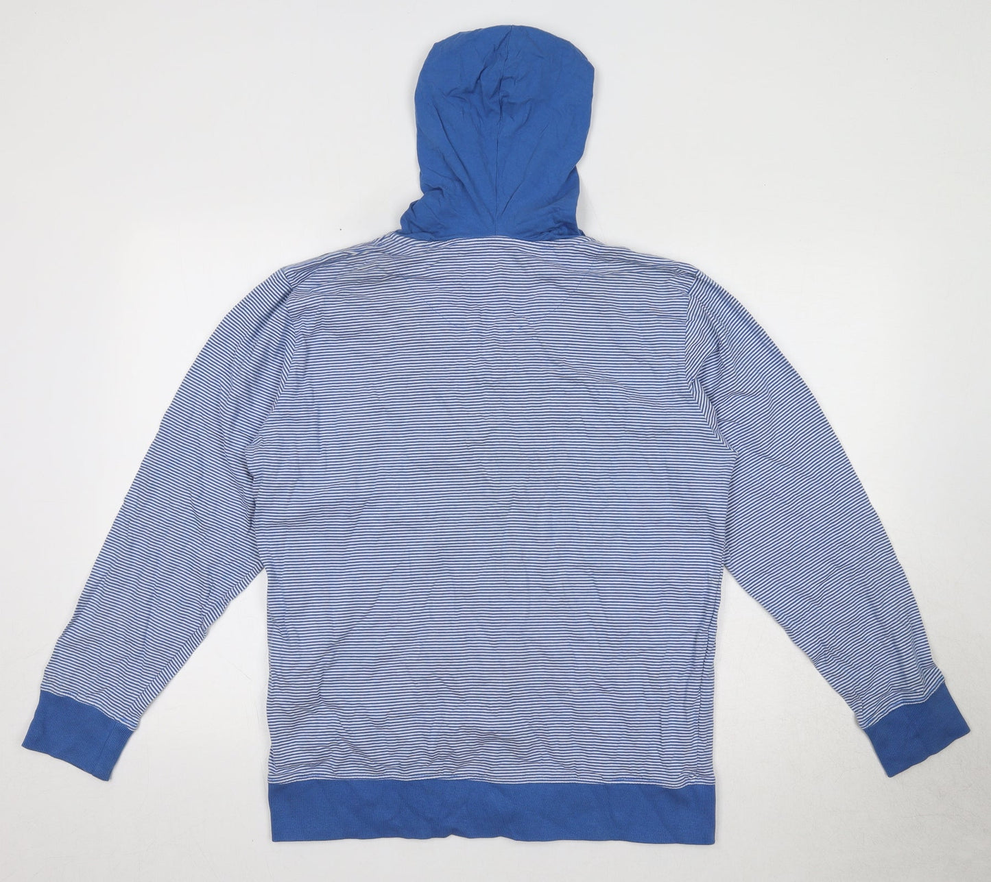 Blue Inc Mens Blue Round Neck Striped Polyester Cardigan Jumper Size L Long Sleeve