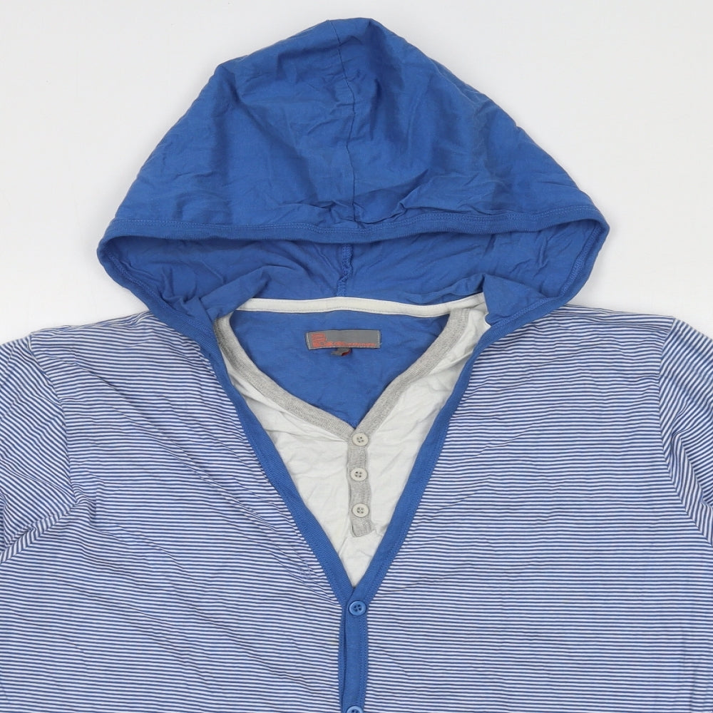 Blue Inc Mens Blue Round Neck Striped Polyester Cardigan Jumper Size L Long Sleeve