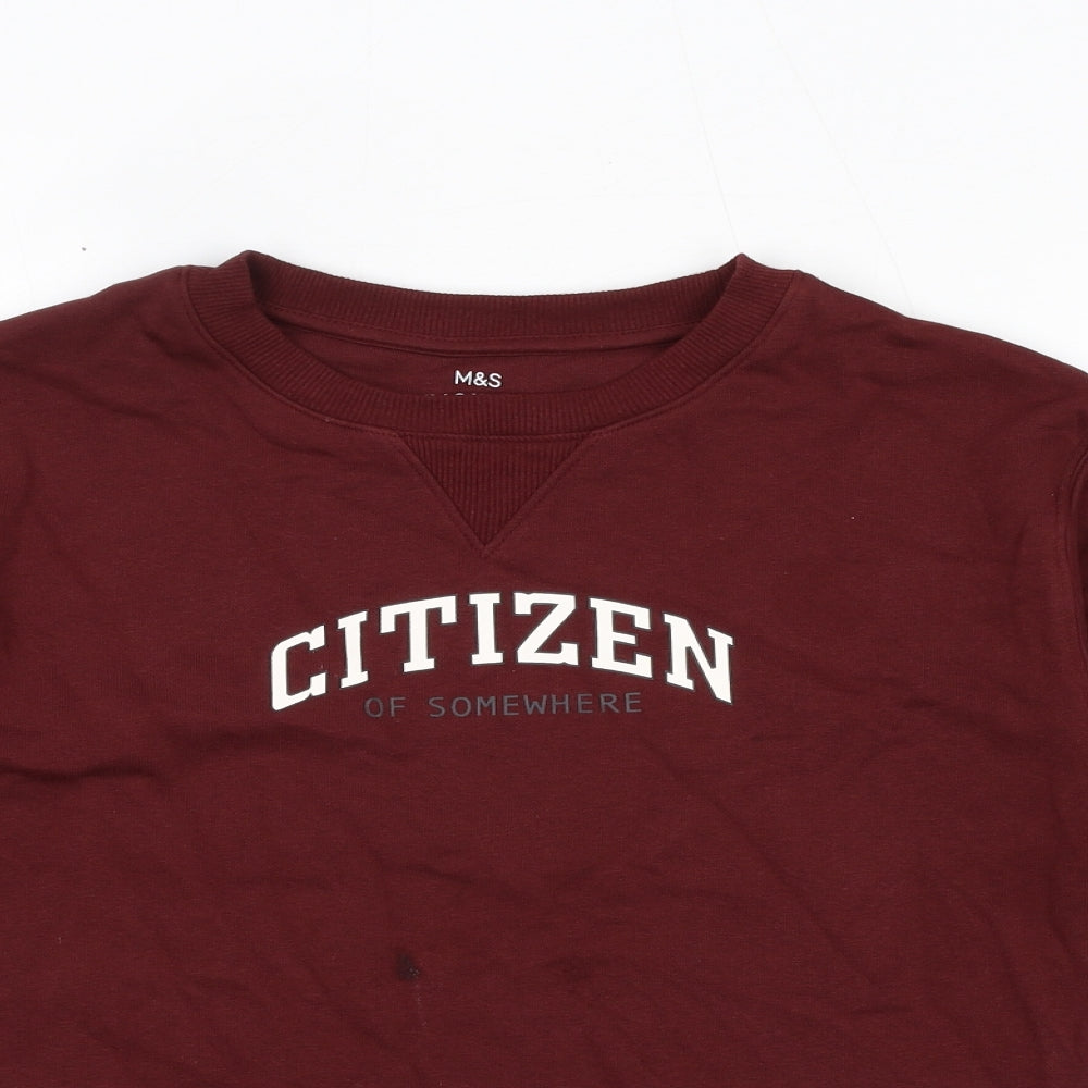 Marks and Spencer Boys Red Cotton Pullover Sweatshirt Size 11-12 Years - Citizen Of Somewhere