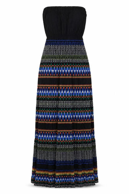 New Look Womens Black Geometric Viscose Maxi Size 8 Square Neck Pullover - Strapless