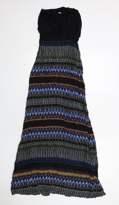 New Look Womens Black Geometric Viscose Maxi Size 8 Square Neck Pullover - Strapless