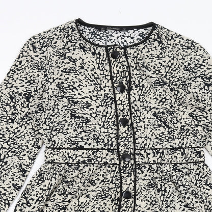 Zara Womens Ivory Animal Print Polyester A-Line Size S Boat Neck Button