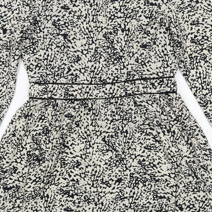 Zara Womens Ivory Animal Print Polyester A-Line Size S Boat Neck Button