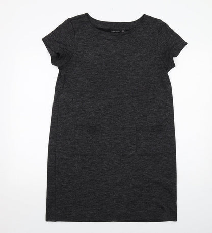 Adrienne Vittadini Womens Grey Polyester T-Shirt Dress Size L Boat Neck Pullover