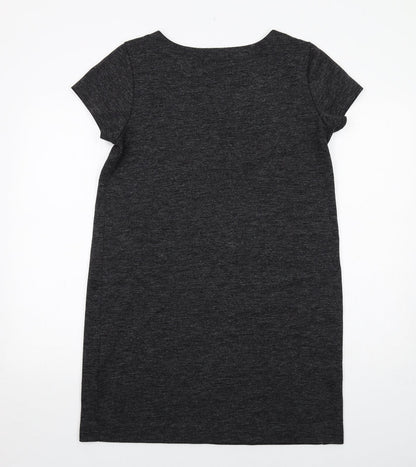 Adrienne Vittadini Womens Grey Polyester T-Shirt Dress Size L Boat Neck Pullover