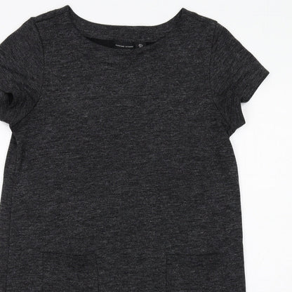 Adrienne Vittadini Womens Grey Polyester T-Shirt Dress Size L Boat Neck Pullover