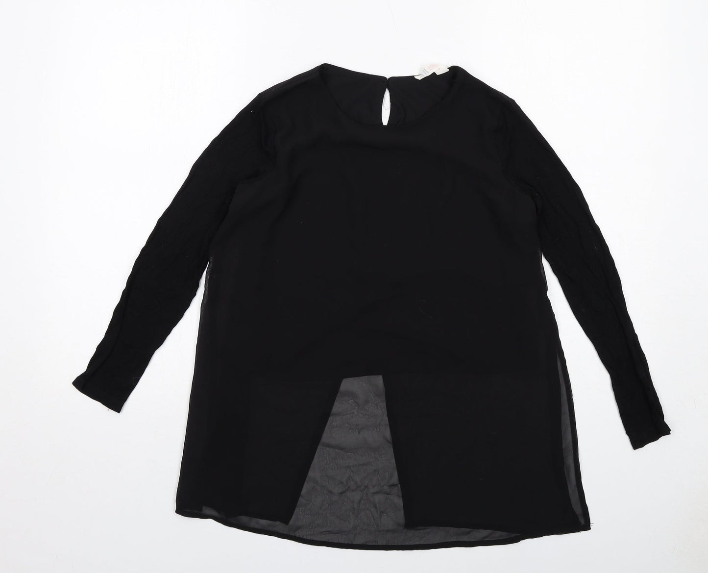 H&M Girls Black Polyester Basic Blouse Size 12-13 Years Round Neck Buckle
