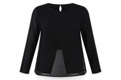 Front view of H&M girls’ black polyester basic blouse, size 12-13, years round neck buckle