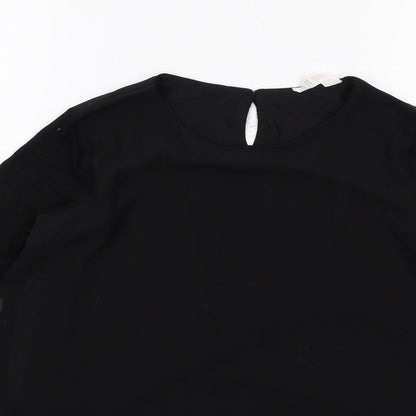 H&M Girls Black Polyester Basic Blouse Size 12-13 Years Round Neck Buckle