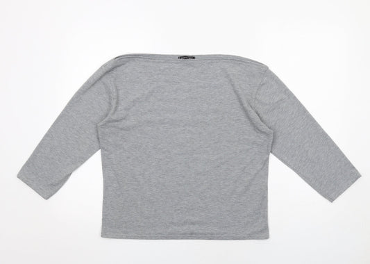 I SAW IT FIRST Womens Grey Polyester Basic T-Shirt Size 12 Boat Neck