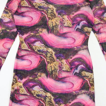 Missguided Womens Multicoloured Geometric Polyester Bodycon Size 10 Round Neck Pullover