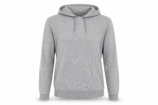 Front view of ASOS women’s grey polyester pullover hoodie, size M, pullover