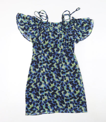 Topshop Womens Multicoloured Geometric Polyester Tank Dress Size 8 Round Neck Tie