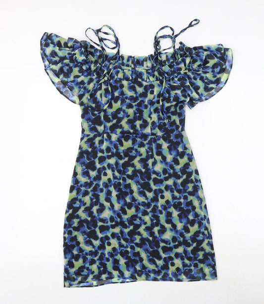 Topshop Womens Multicoloured Geometric Polyester Tank Dress Size 8 Round Neck Tie