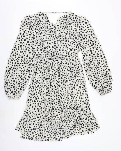 Nasty Gal Womens Beige Animal Print Polyester A-Line Size S V-Neck Pullover - Wrap Style