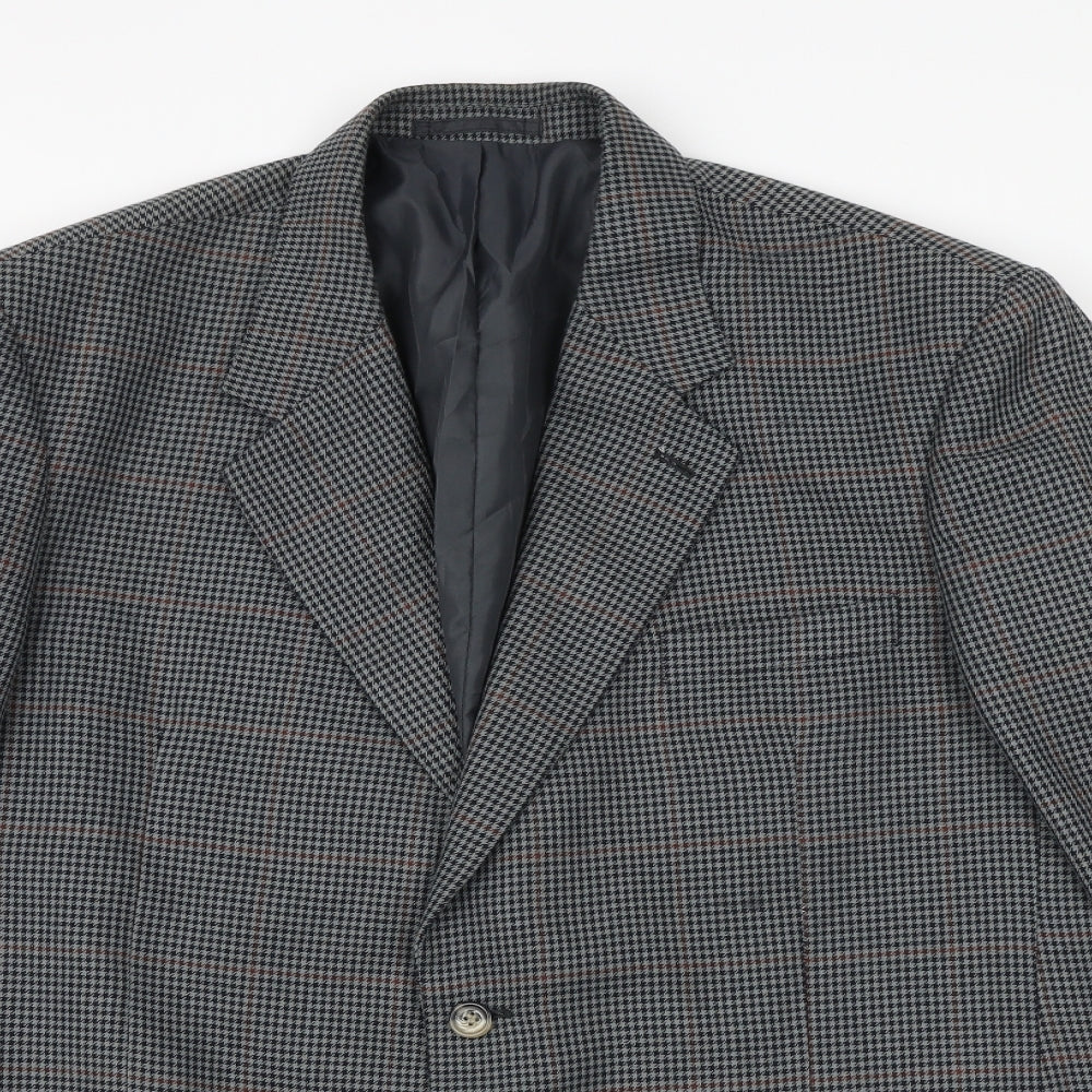 Carabou Mens Grey Geometric Polyester Jacket Suit Jacket Size 46 Regular