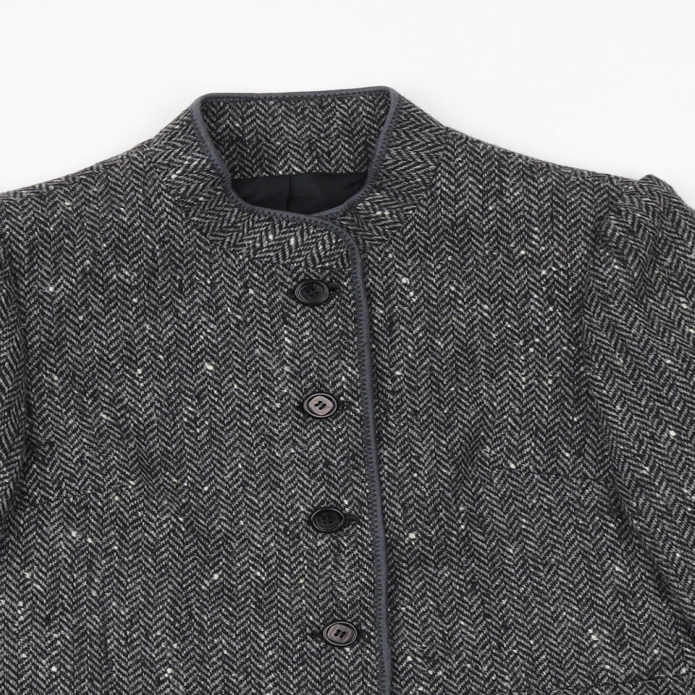Dorene Womens Grey Geometric Jacket Blazer Size 14 Button