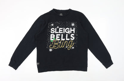 Threadbare Mens Black Cotton Pullover Sweatshirt Size L - Unisex Sleigh Bells Bling