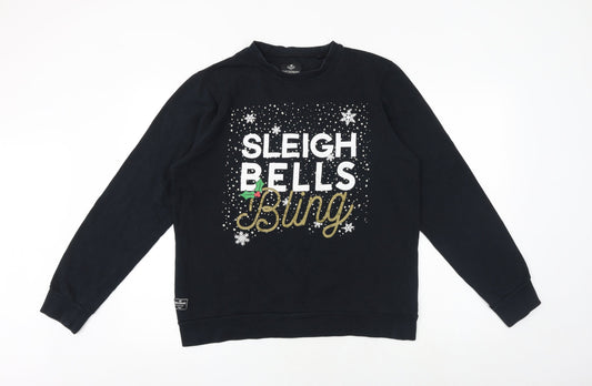 Threadbare Mens Black Cotton Pullover Sweatshirt Size L - Unisex Sleigh Bells Bling