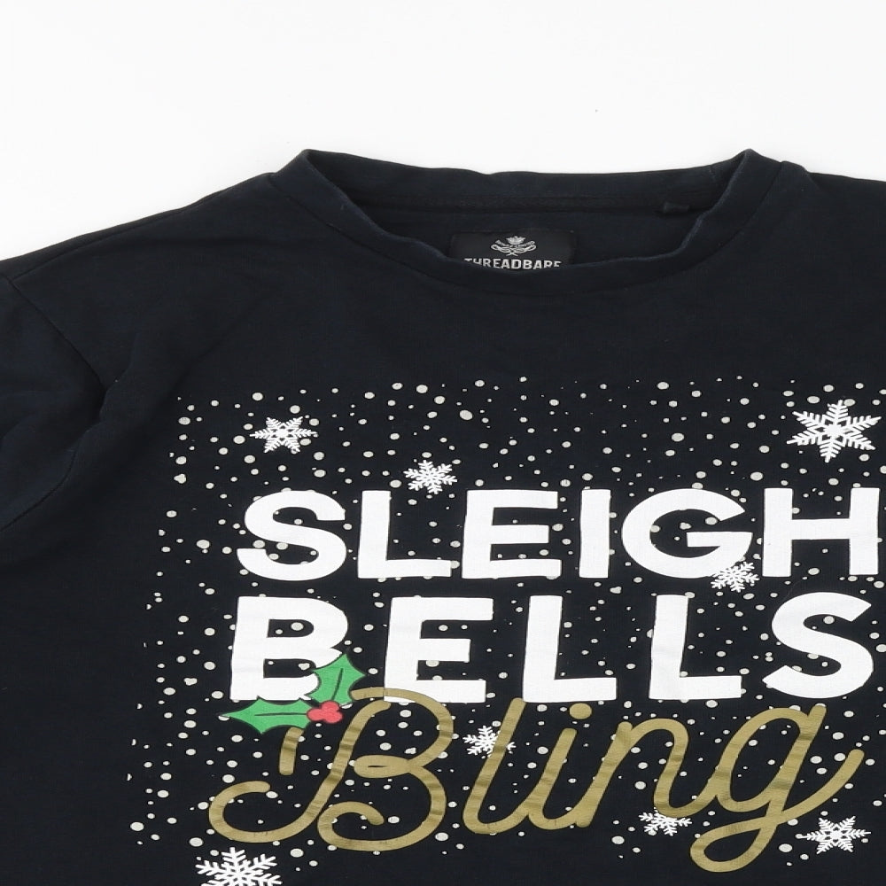 Threadbare Mens Black Cotton Pullover Sweatshirt Size L - Unisex Sleigh Bells Bling