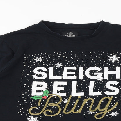 Threadbare Mens Black Cotton Pullover Sweatshirt Size L - Unisex Sleigh Bells Bling