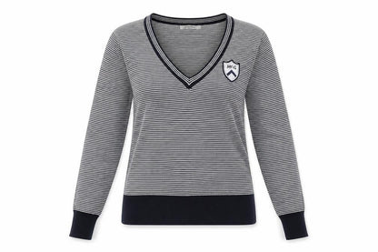 McGregor Womens Blue V-Neck Striped 100% Cotton Pullover Jumper Size S