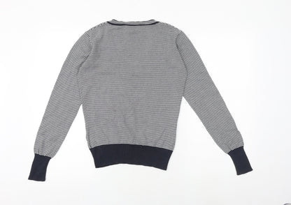 McGregor Womens Blue V-Neck Striped 100% Cotton Pullover Jumper Size S