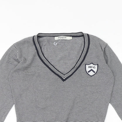 McGregor Womens Blue V-Neck Striped 100% Cotton Pullover Jumper Size S