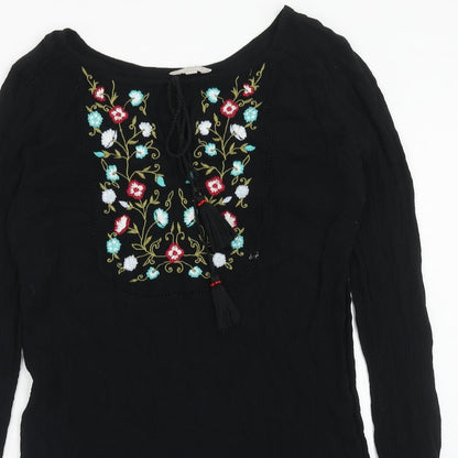 Anthology Womens Black Floral Viscose A-Line Size 12 Round Neck Tie