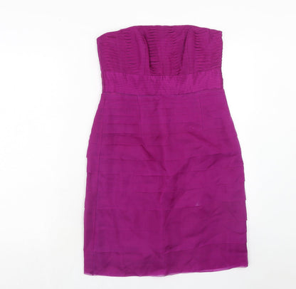 Monsoon Womens Purple Silk A-Line Size 10 Off the Shoulder Zip