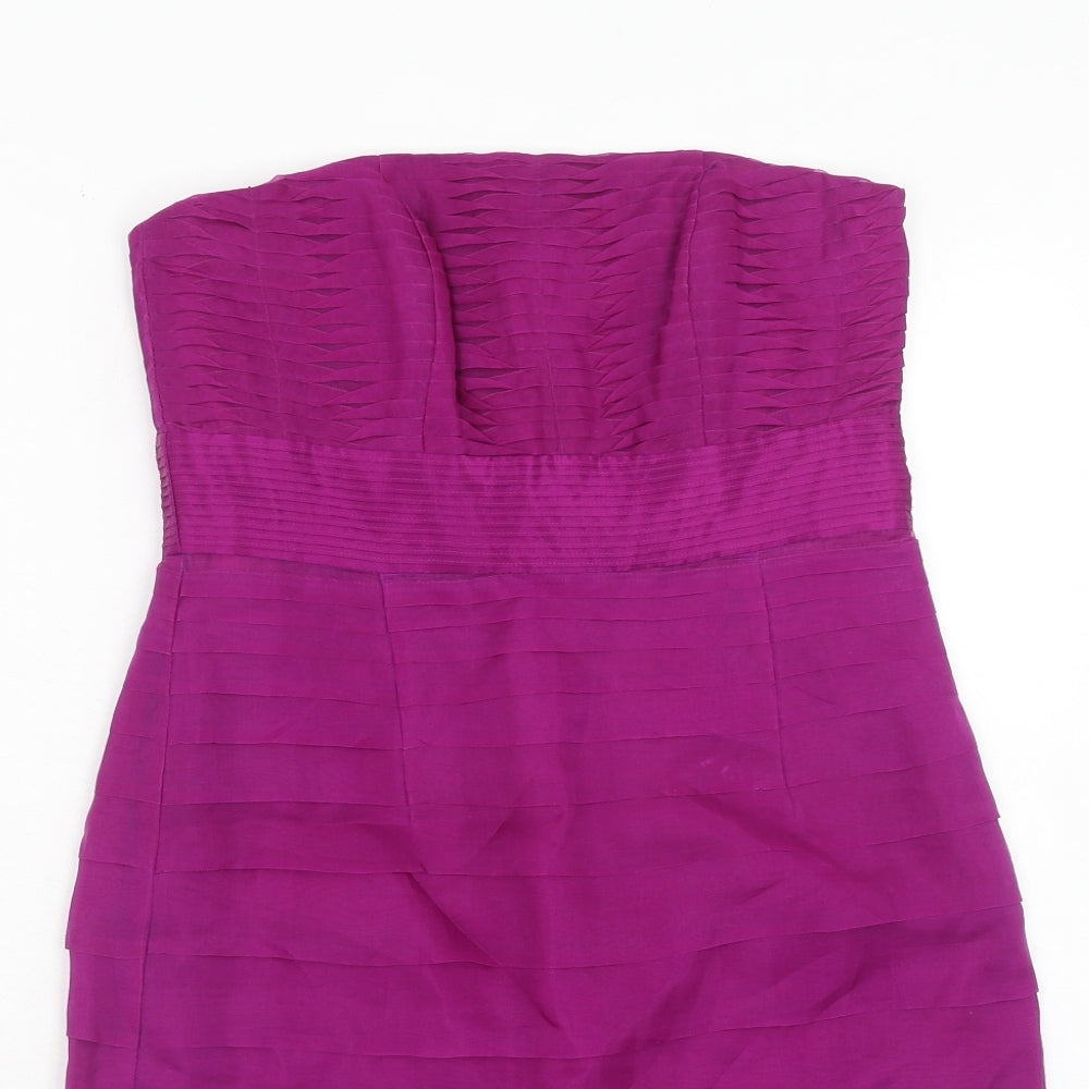 Monsoon Womens Purple Silk A-Line Size 10 Off the Shoulder Zip